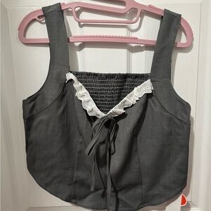 Cider Dark Gray Crop Top with Lace Trim